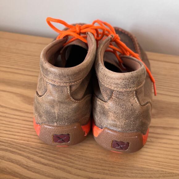 Twisted X Chukka Distress Driving Mocs Boots Youth 5.5M Bomber Brown Neon Orange - Picture 4 of 10